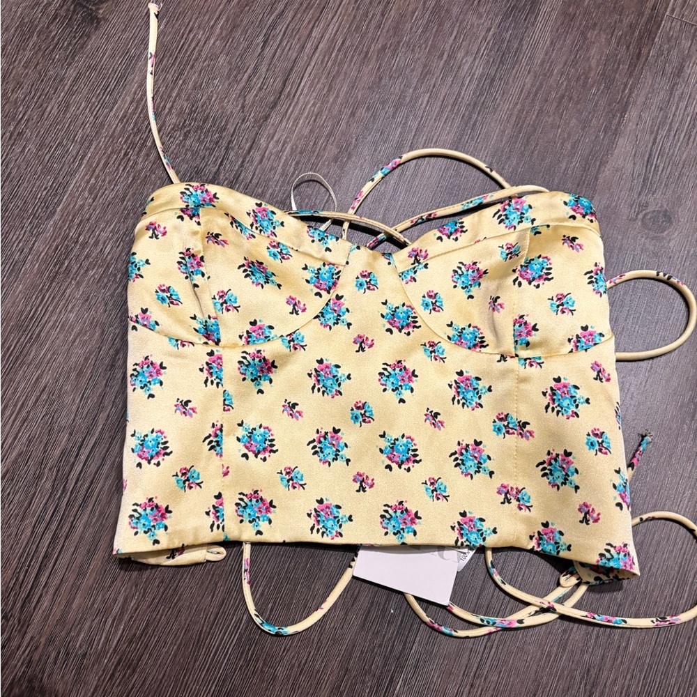 Zara Floral Yellow Bustier Top
